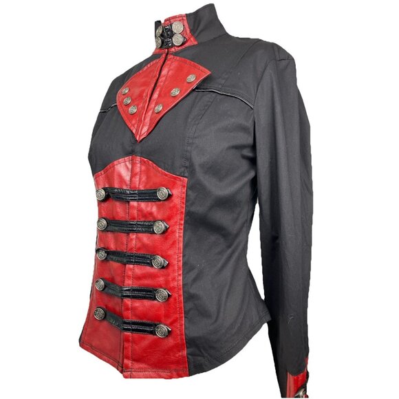 XL Vintage lip service vice Military Victorian Jacket Cyberpunk Goth Top Vampire - Picture 2 of 6